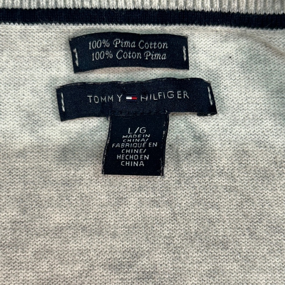 Tommy Hilfiger Mens Large Grey Purple Argyle V-Neck 100% Pima Cotton Sweater - Picture 2 of 7